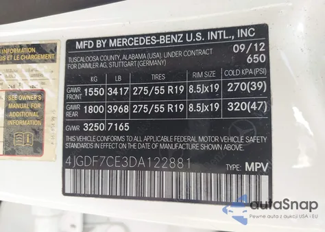2013 Mercedes-Benz Gl 450 4Matic z USA, uszkodzony, nr VIN 4JGDF7CE3DA122881